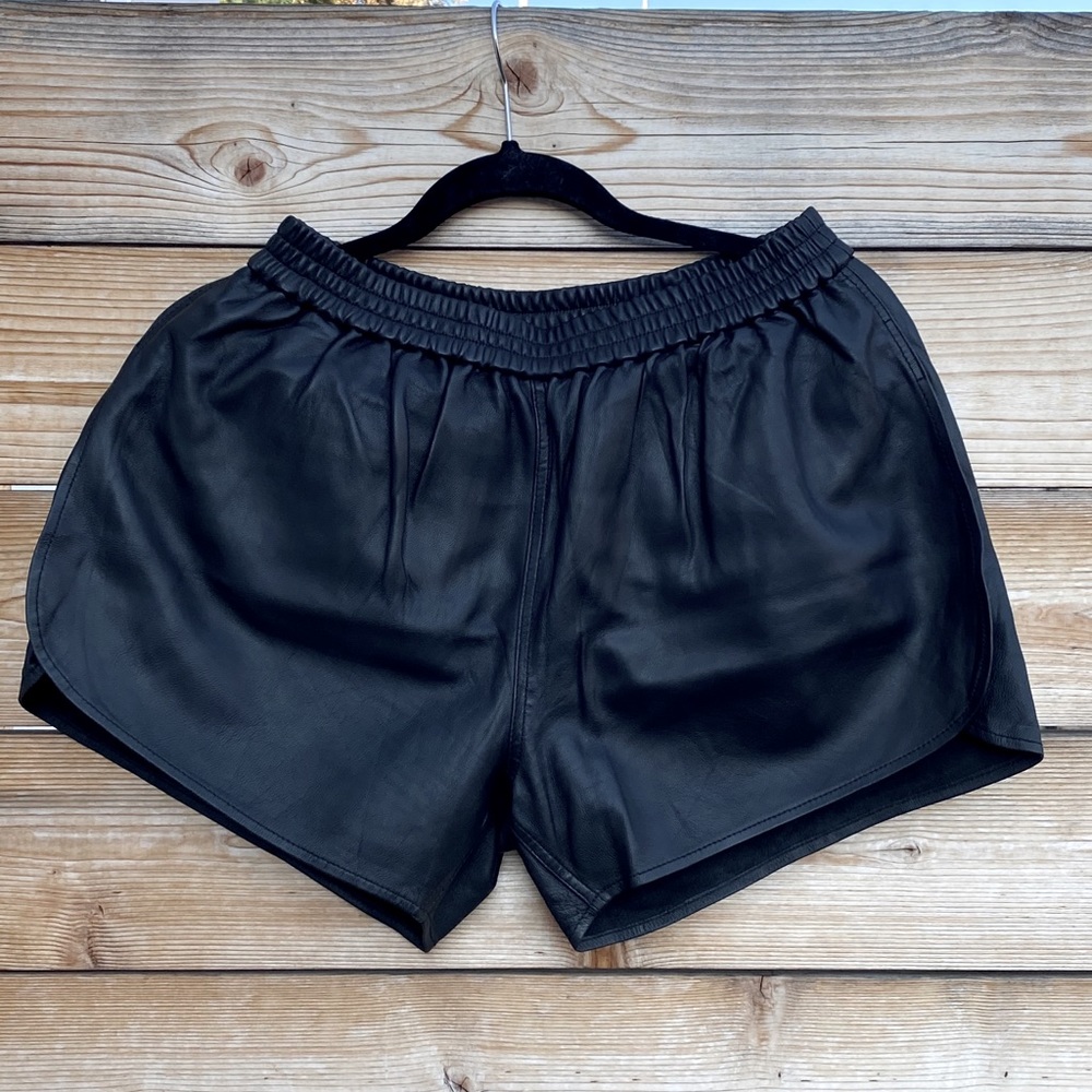 OAK Black leather shorts
